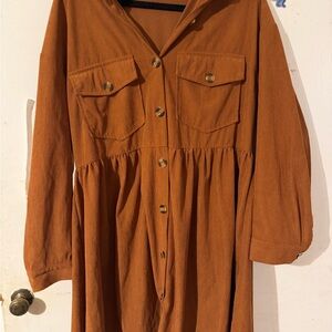 Rust Button-Up Midi Dress